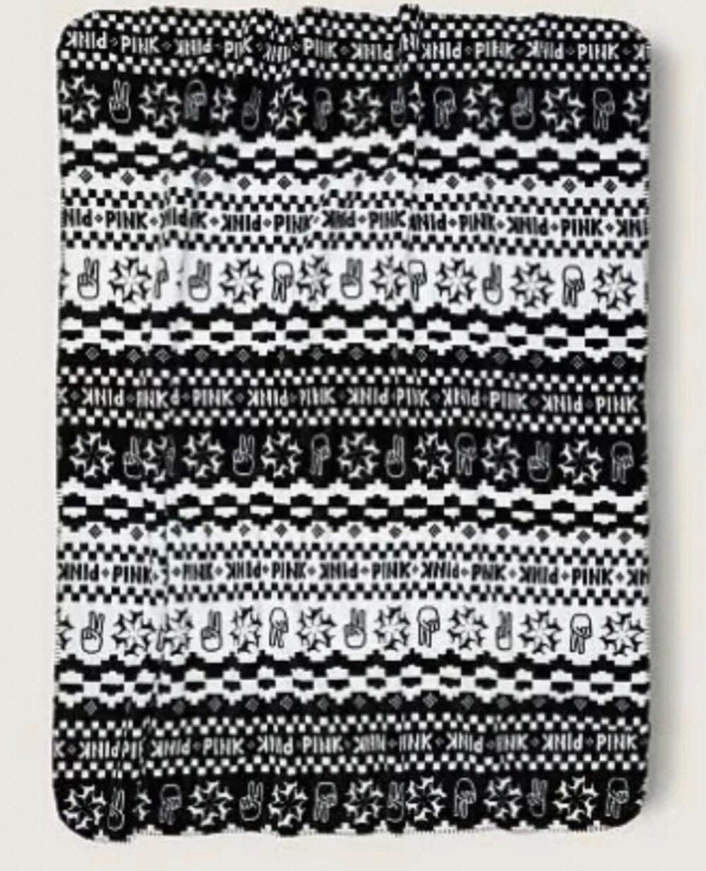 Victoria’s Secret PINK 50" X 60" Plush Throw Blanket Black White Fair Isle Cozy